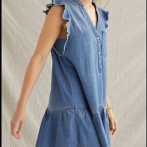 Anthropologie Pilcro Flounced Chambray Denim Mini Dress, small